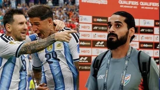 Argentina players celebrating a goal during a match Argentina players celebrating a goal during a match