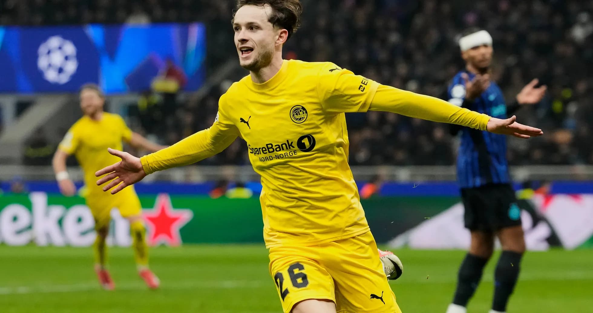 Bodo/Glimt player celebrating goal in Champions League Bodo/Glimt player celebrating goal in Champions League