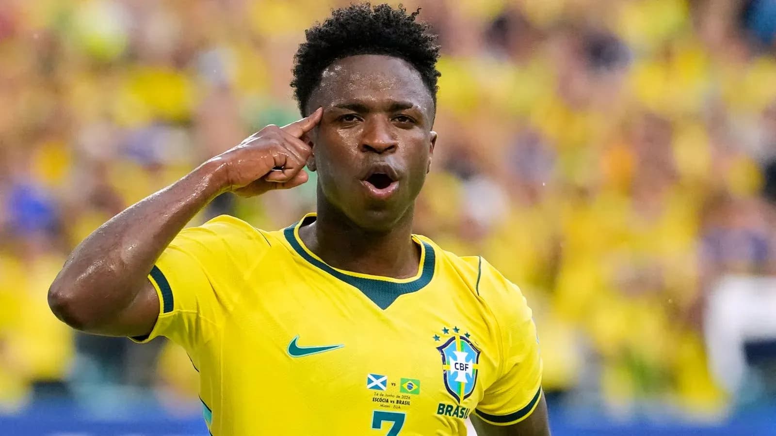 Player celebrating with finger salute during match Player celebrating with finger salute during match