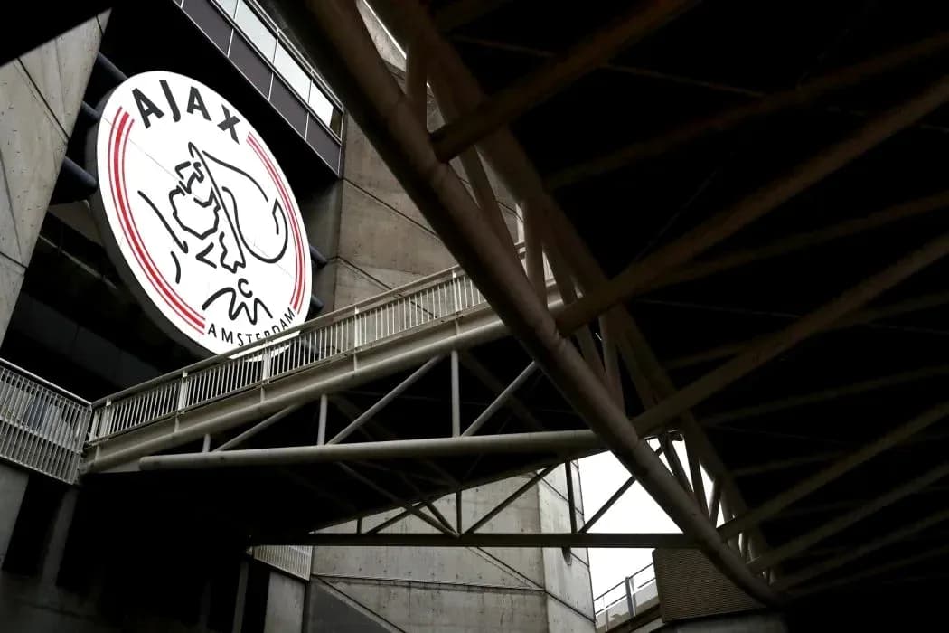 AJAX Amsterdam logo on stadium exterior AJAX Amsterdam logo on stadium exterior