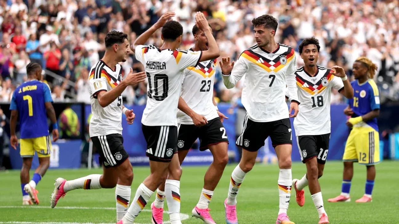 German players celebrating a goal during match German players celebrating a goal during match