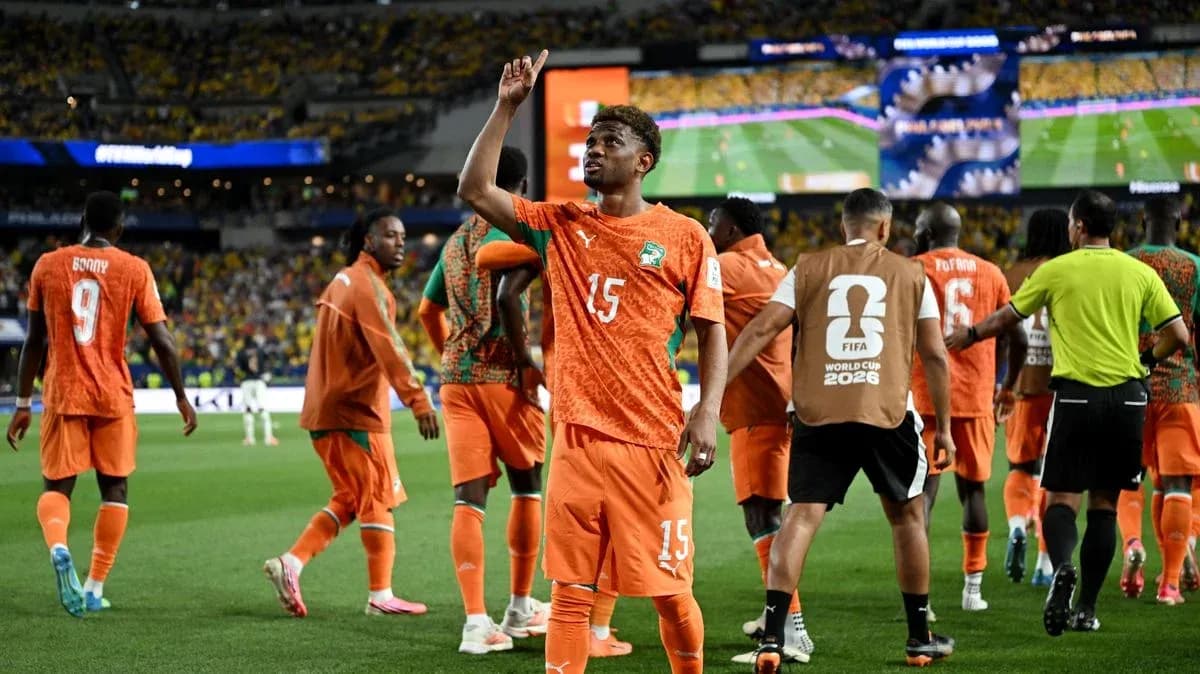 Ivorian player celebrating during World Cup match Ivorian player celebrating during World Cup match