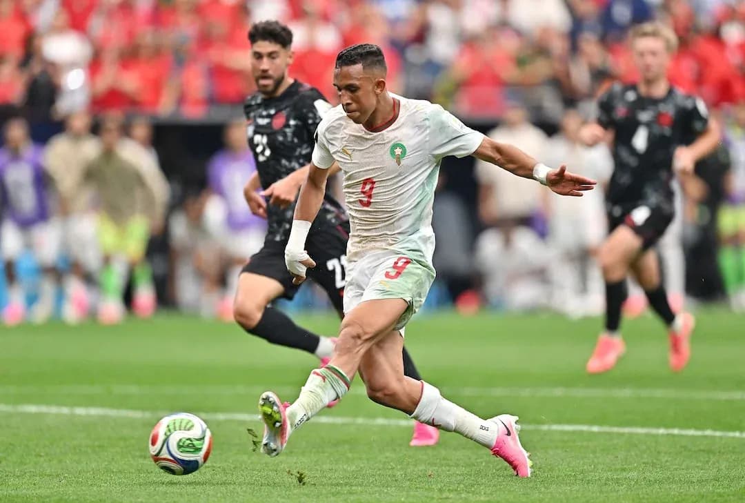 Moroccan player shooting during World Cup match Moroccan player shooting during World Cup match