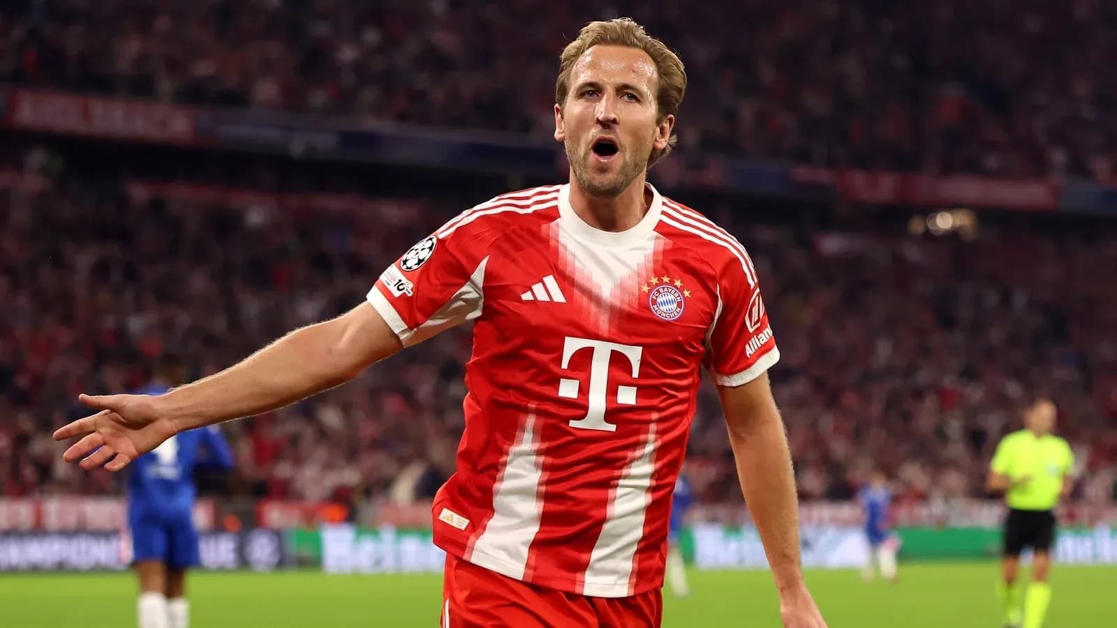 Player celebrating after scoring during UEFA match Player celebrating after scoring during UEFA match