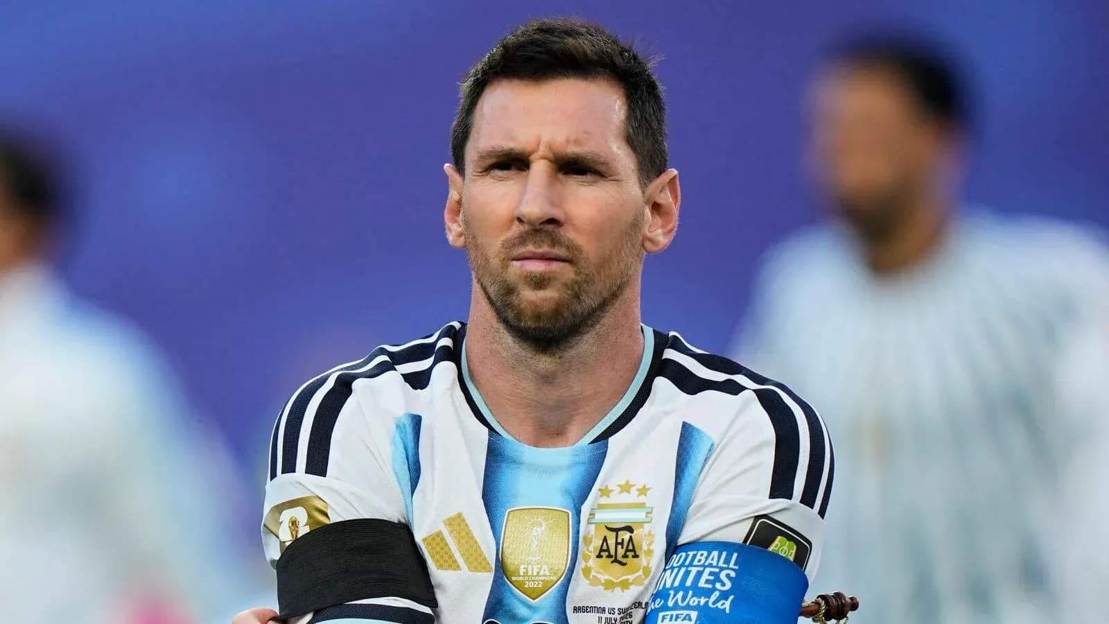Player in Argentina jersey with captain's armband Player in Argentina jersey with captain's armband