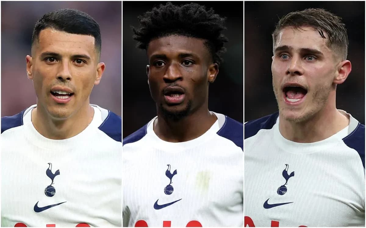 Three Tottenham players posing for the camera Three Tottenham players posing for the camera