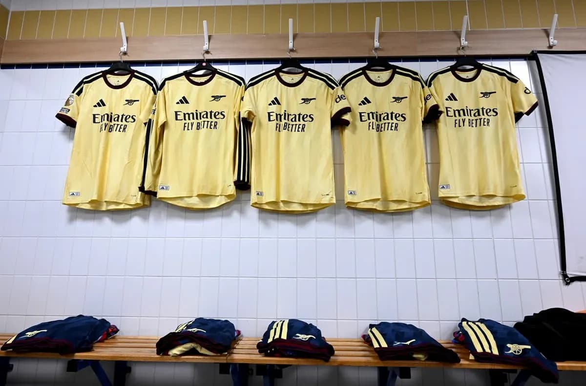 Arsenal jerseys hanging in locker room Arsenal jerseys hanging in locker room